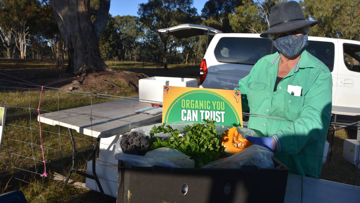Meg Blake, Bellelen Grampians Organics, is selling vegie boxes from her property at Pomonal after stopping going to Melbourne farmers' markets due to COVID-19.