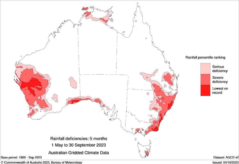 Moisture deficiencies are emerging in a number of areas across the continent. Source: BOM.