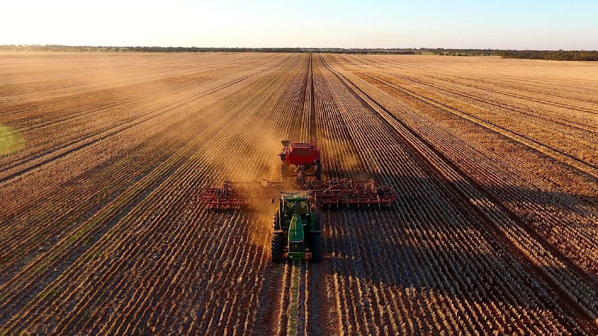 Mallee farmer Leigh Bryan captured this photo of his seeding rig planting dry recently.