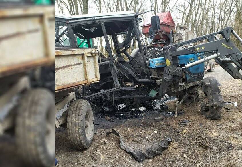Agricultural machinery destroyed by land mines in Ukraine. Photo courtesy of Ukrainian Agri Council.
