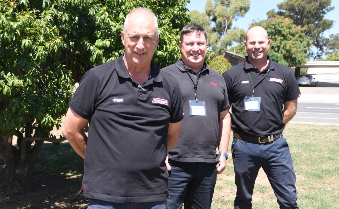 FMC's Greg Bennett, Steve Fischer and Kent Hair at the recent GRDC update in Bendigo.