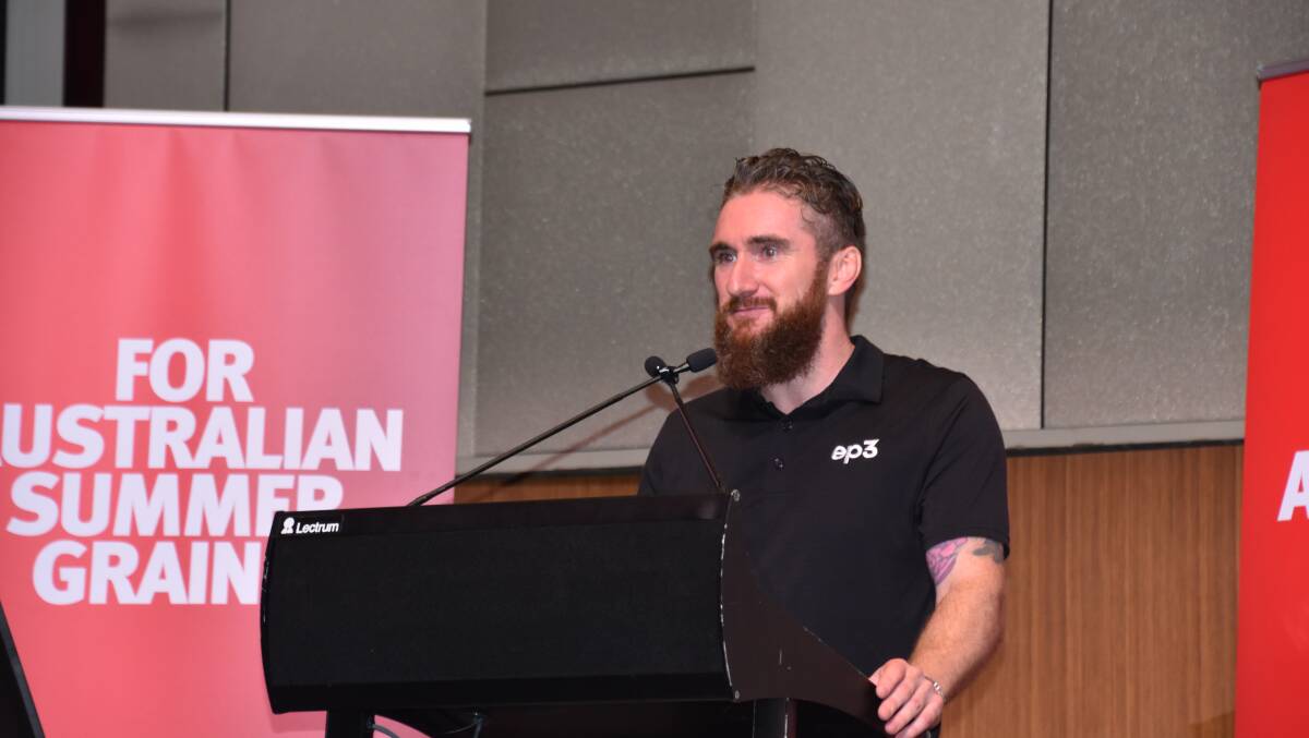 Andrew Whitelaw, co-founder of commodity analysts Episode 3, tells the Australian Summer Grains Conference that basis is likely to improve in line with a fall in Australian grain production. Photo by Gregor Heard.