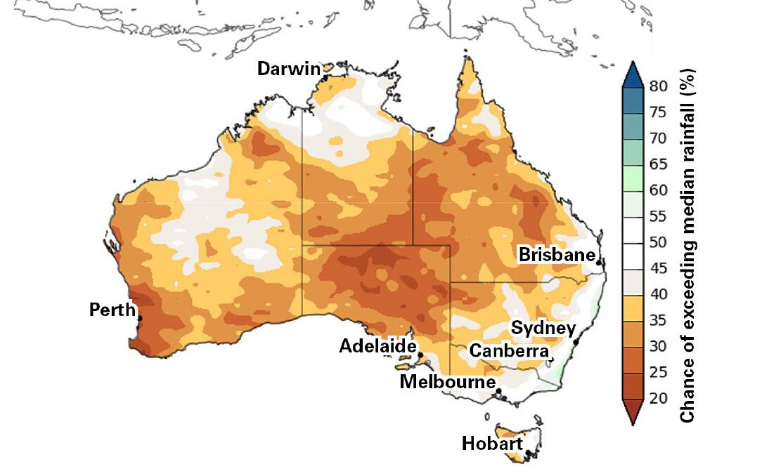 The Bureau of Meteorology is forecasting a higher chance of a drier than average autumn but there is no firm climate driver in place yet correlated with drier conditions.