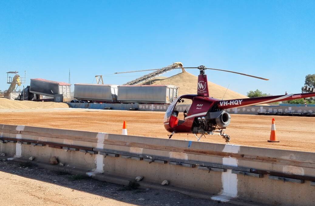 Aussie ingenuity helping getting the job done at Walgett,north-west NSW, with samples flown into GrainCorp's site via helicopter. Photo: Simon Petersons.