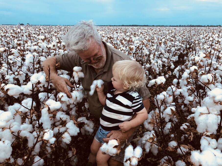 Anthony and Hamish Tuck, Narromine, in a cotton crop. Photo: Kathryn Tuck.