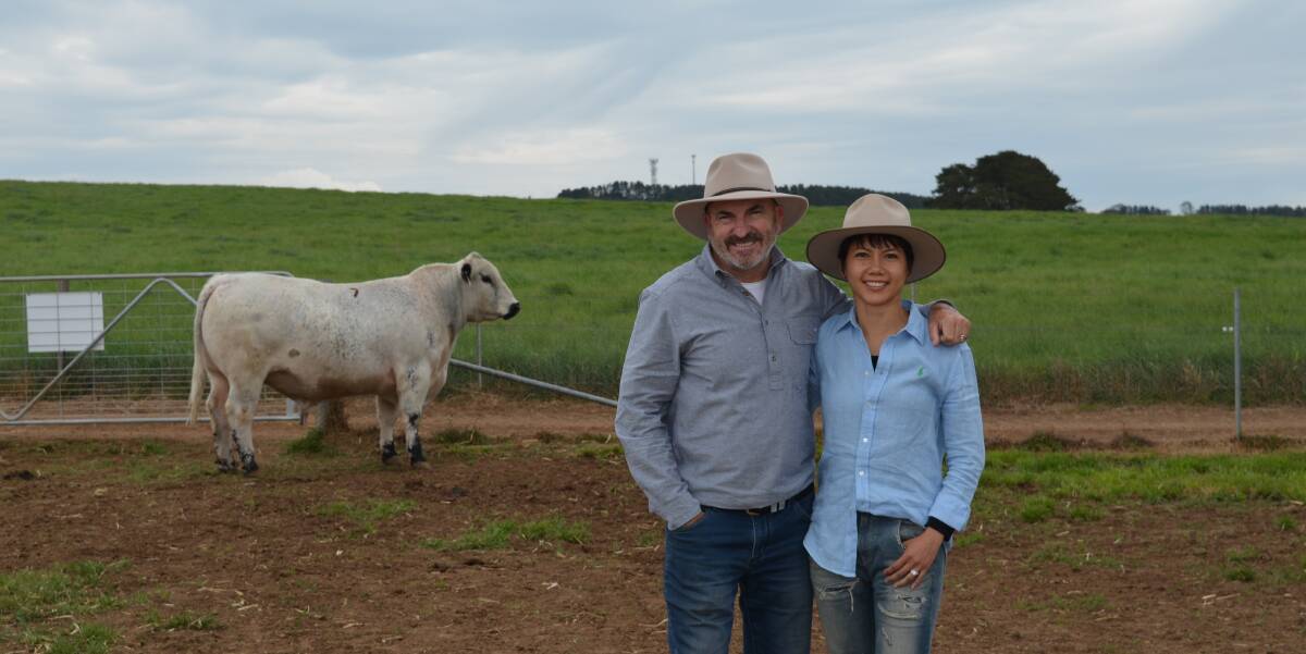 Steve and Diep Atkin, Gotcha Speckle Parks, Dumaresq Island near Taree, with the $42,000 second top priced lot, Wattle Grove Hooked On You.