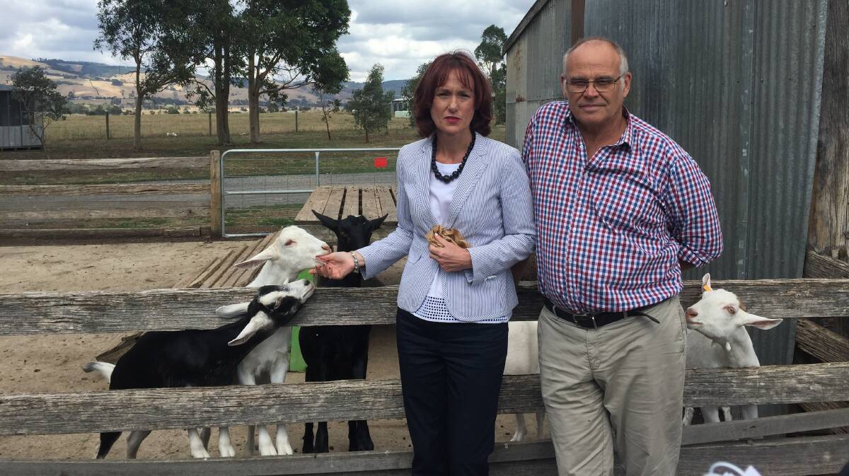 GIPPY GOAT: Eastern Victorian Labor MP Melina Bath and Gippy Goat's John Gommans at the property.