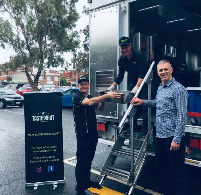 TASTE AND SEE: Tastepoint's Victorian manager Matt Rooney, director John Chalmers and Andrew Jay, Ashburton Baptist Church, at the recent lamb sampling event.