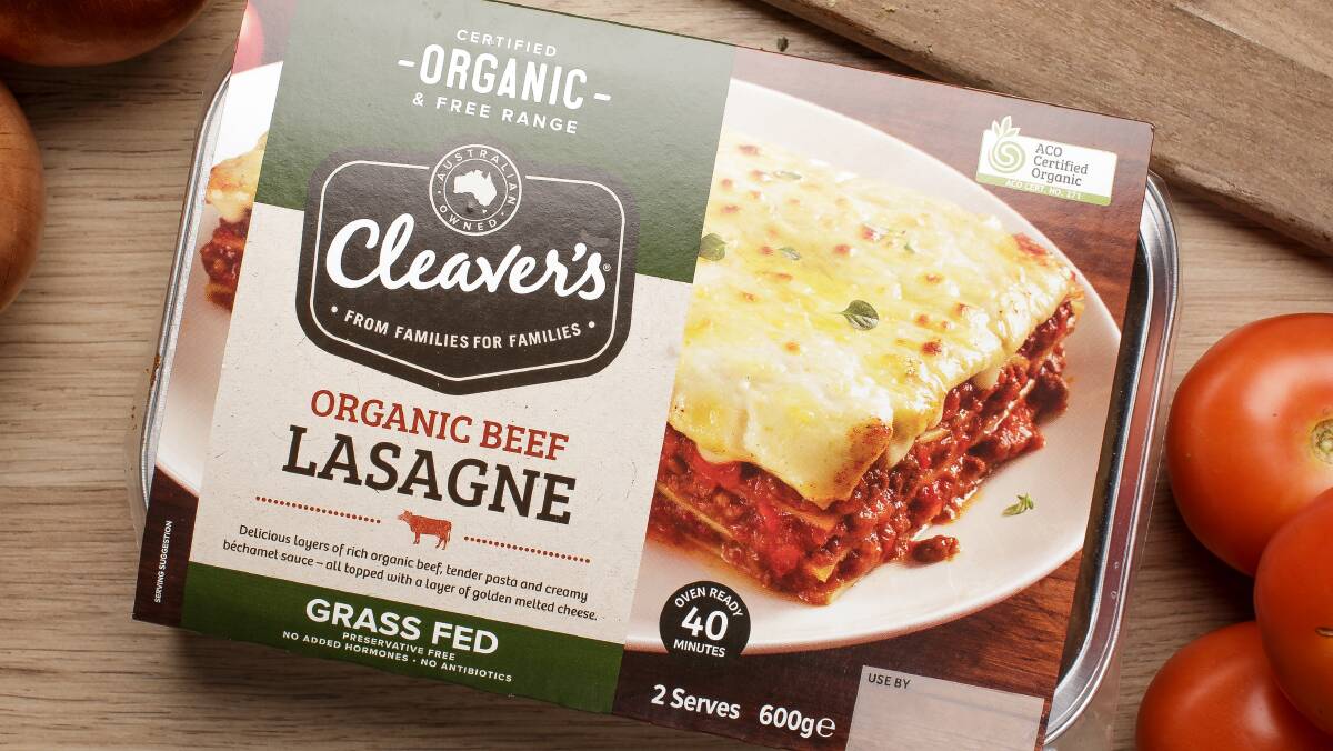 Cleaver's beef lasagne is the first certified organic grass fed beef lasagne that is
commercially available on a large scale in major Australian supermarkets.