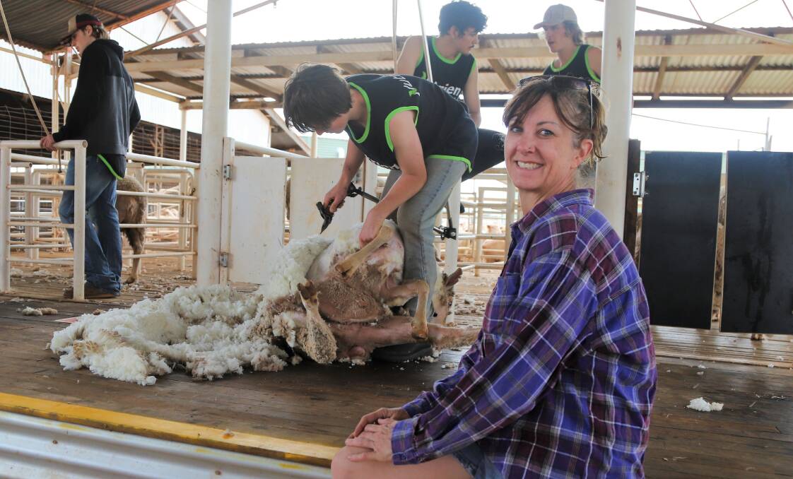 Dani Hennessy watching her son Max shearing at Charleville. Picture: Sally Gall