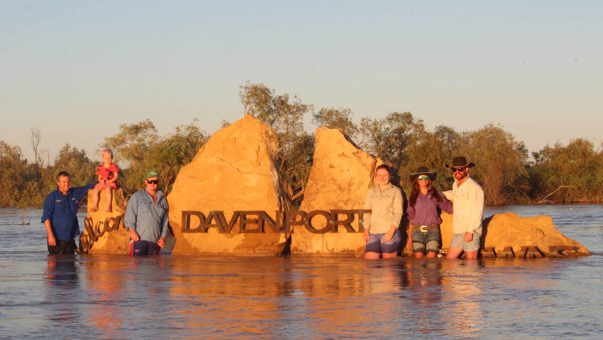 The Davenport Downs team poses for a memorable shot during the February 2019 flood. Pictures - Ross Myhill.