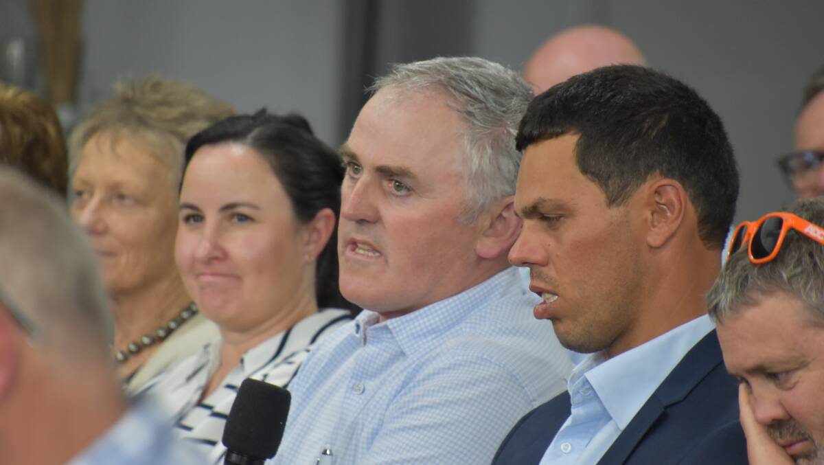 Tatura, Vic, dairy farmer Tony McCarthy asks a question at the Dairy Australia annual general meeting at Moama, NSW, on November 28, 2023. Picture by Carlene Dowie