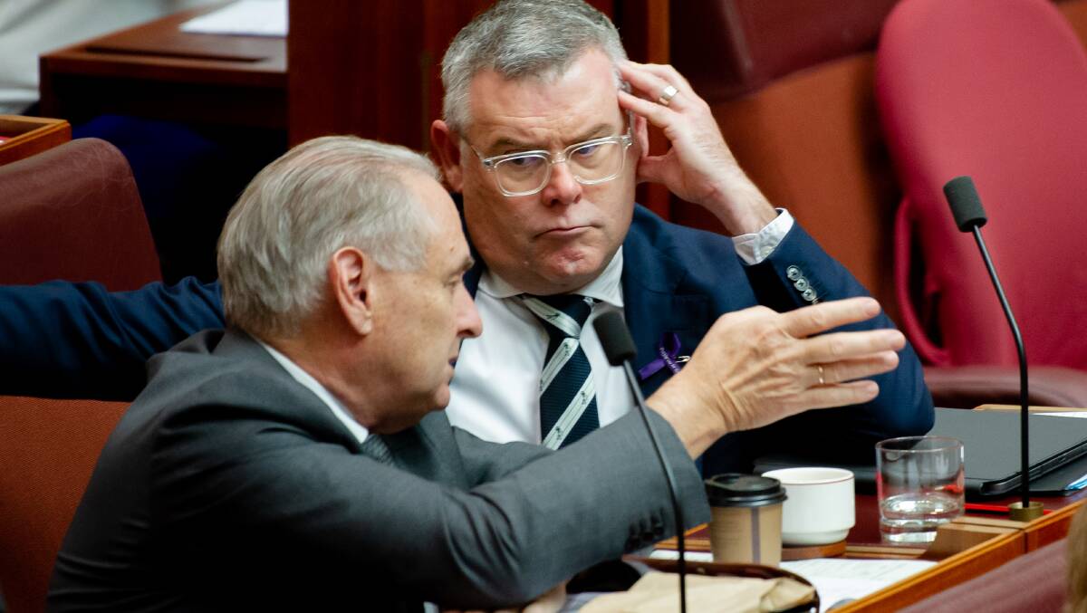 Trade Minister Don Farrell and Agriculture Minister Murray Watt discuss the EU trade negotiations in the Senate before heading to Japan. Picture by Elesa Kurtz
