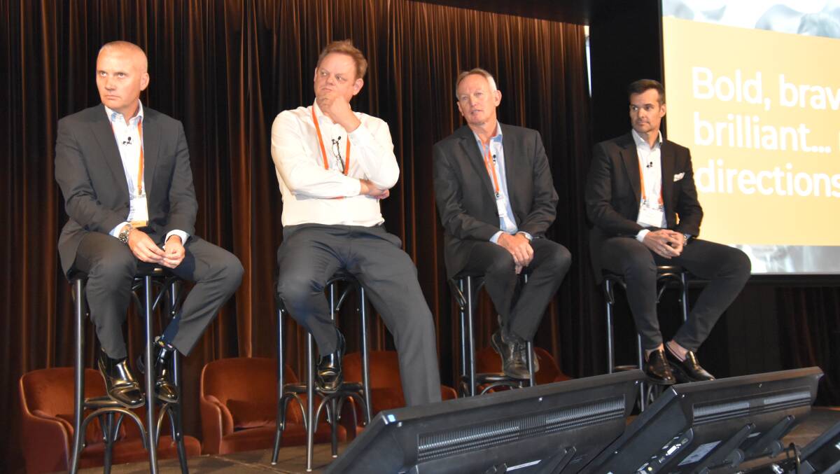 PROCESSOR PANEL: René Dedoncker, Fonterra; Paul van Heerwaarden, Bega; Greg McNamara, Norco; and Lino Saputo Jr, Saputo, on the panel at the Australian Dairy Conference.