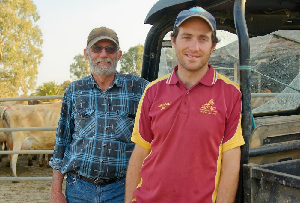 BUSINESS FOCUS: Craig Emmett (at right) has taken more interest in the business side of the farm he operates with his parents Gordon (at left) and Lyn since going on a study tour of NZ last year.