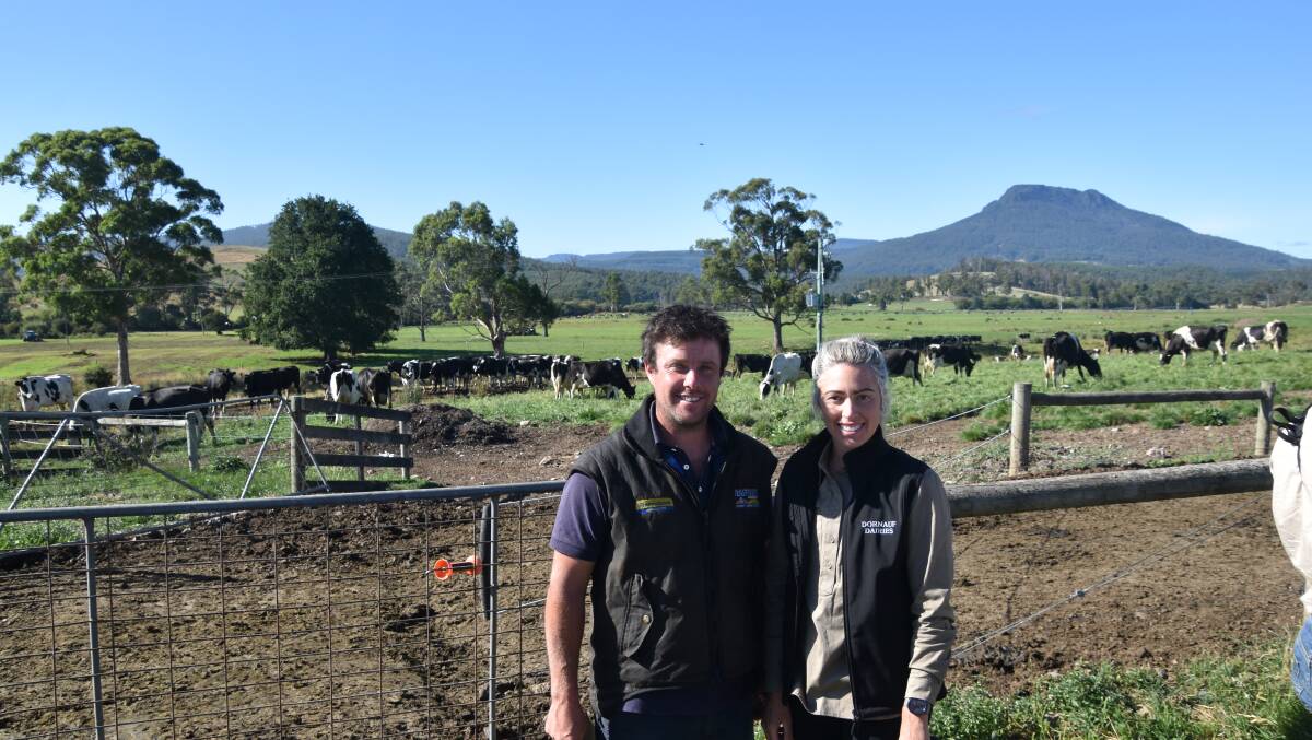 Nick and Bek Dornauf are partners in a multi-generational farm business that has pioneered the use of robotic milking technology in Tasmania. Picture by Carlene Dowie