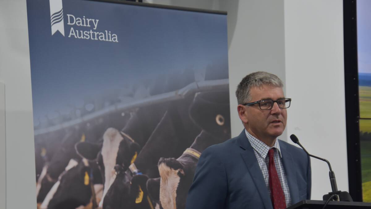 Dairy Australia chair James Mann addresses the annual general meeting at Moama, NSW, on November 28, 2023. Picture by Carlene Dowie