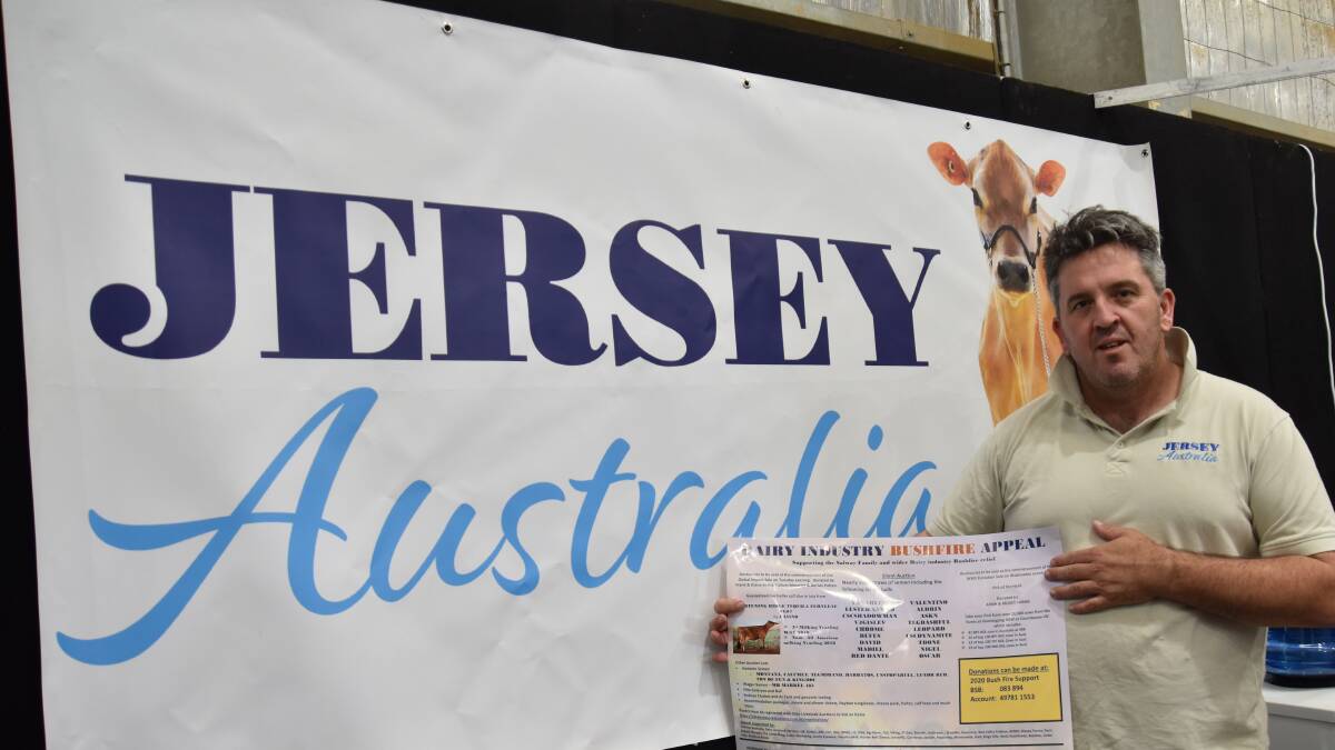 SUPPORT: Jersey Australia CEO Glenn Barrett at International Dairy Week on Monday, where a silent auction is being run to raise funds for bushfire relief.