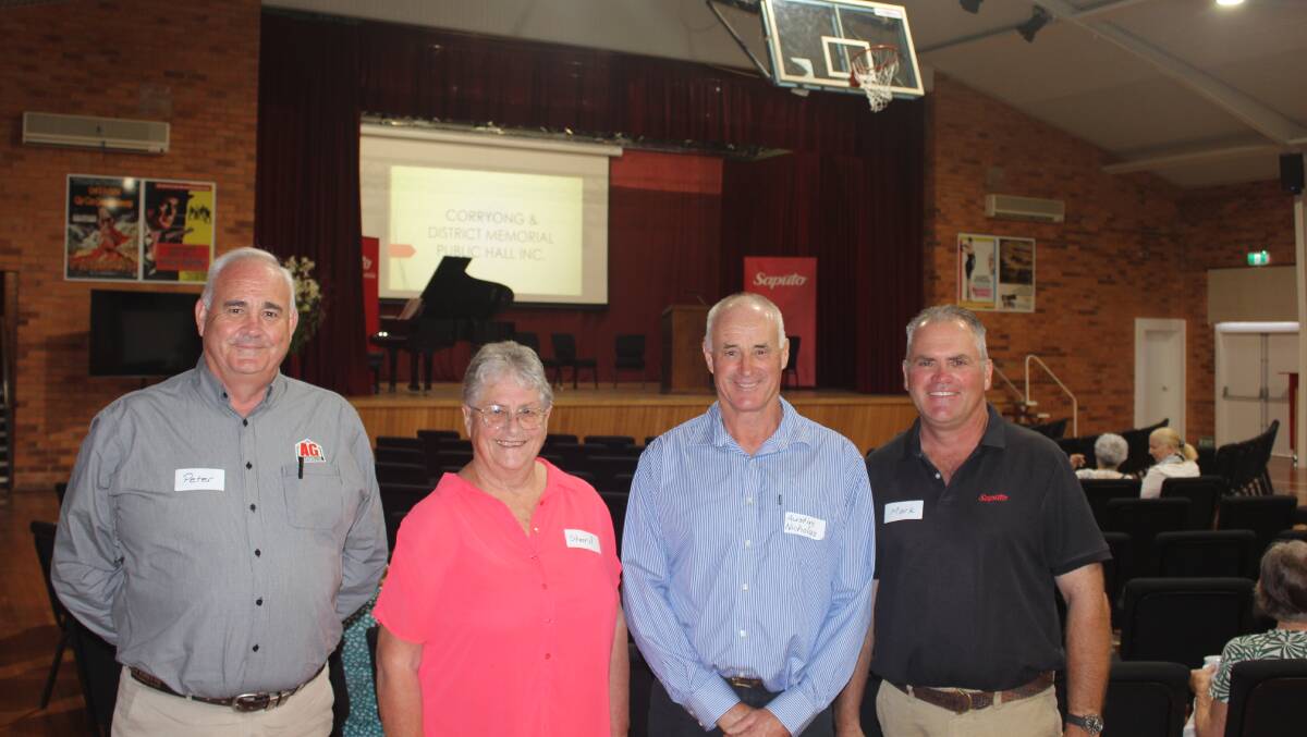 AG Warehouse Corryong manager Peter Joyce, Corryong and District Memorial and Public Hall & RSL Hall secretary and treasurer Sheril Wilson, Corryong and District Memorial and Public Hall president Austin Nicholas and Saputo field services manager (East Victoria) Mark Brookes at the official launch of the refurbished Corryong Hall. Picture supplied 