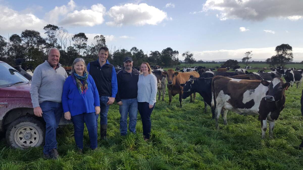 PARTNERSHIP: Evan Campbell (centre) is in an equity partnership with his parents Noel and Ann Campbell and their long-time sharefarmers Dean and Bek Turner.