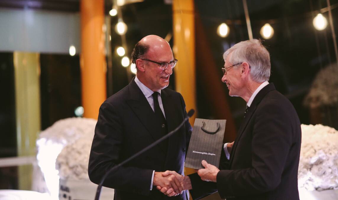Count Zegna was presented with an honorary life membership of the Australian Superfine Wool Growers Association by president Simon Cameron for his promotion and dedication to the fine wool industry. KARON Photography