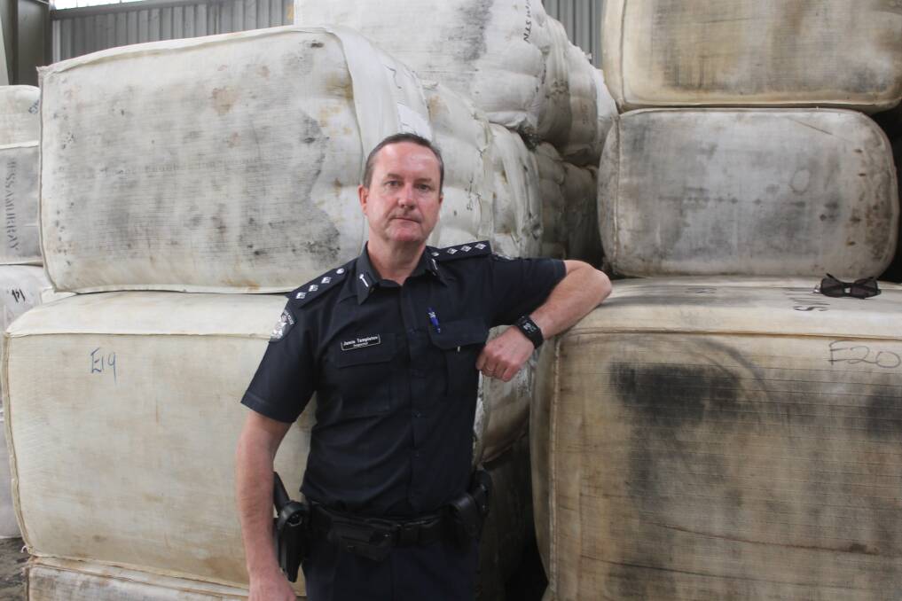 Victoria Police detective inspector Jamie Templeton pictured at a Melbourne wool store. 