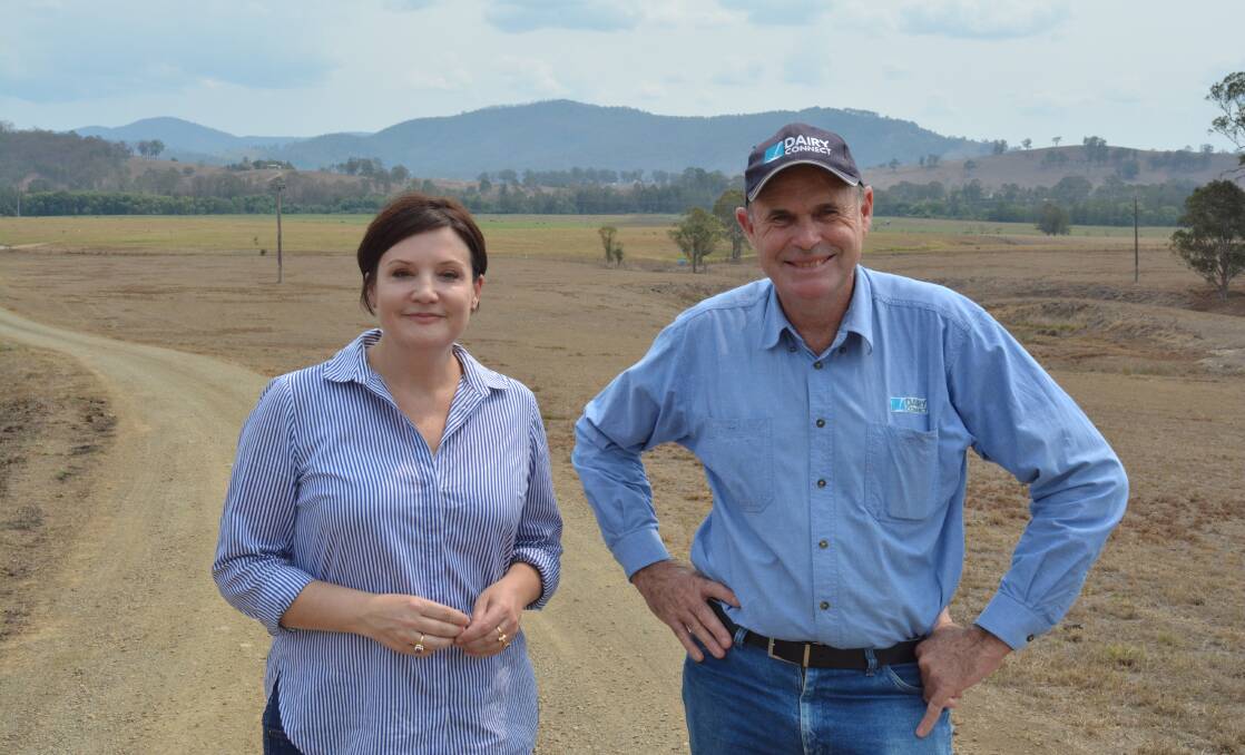 MEETING: Jodi McKay and Graham Forbes overlooking part of the Forbes dairy in Gloucester, NSW. Photo Anne Keen