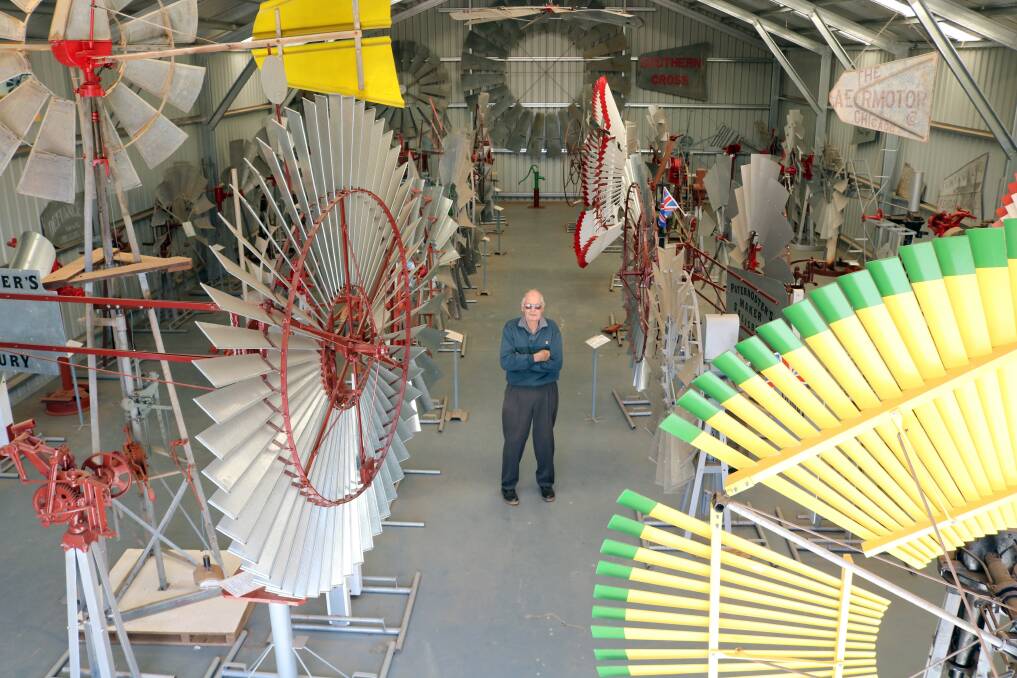 Jim's sheds hold 80 fully-restored windmills, with space for plenty more. 