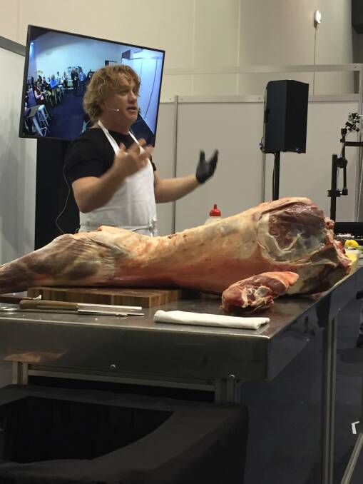 PCEC Chef Richard Taylor demonstrated cured and cooked meats - shredded Hunanese Beaufort River Meats lamb leg, sesame and spring onion, at the Lambex 2018 display pavilion at the Perth Convention and Exhibition Centre on Monday.
