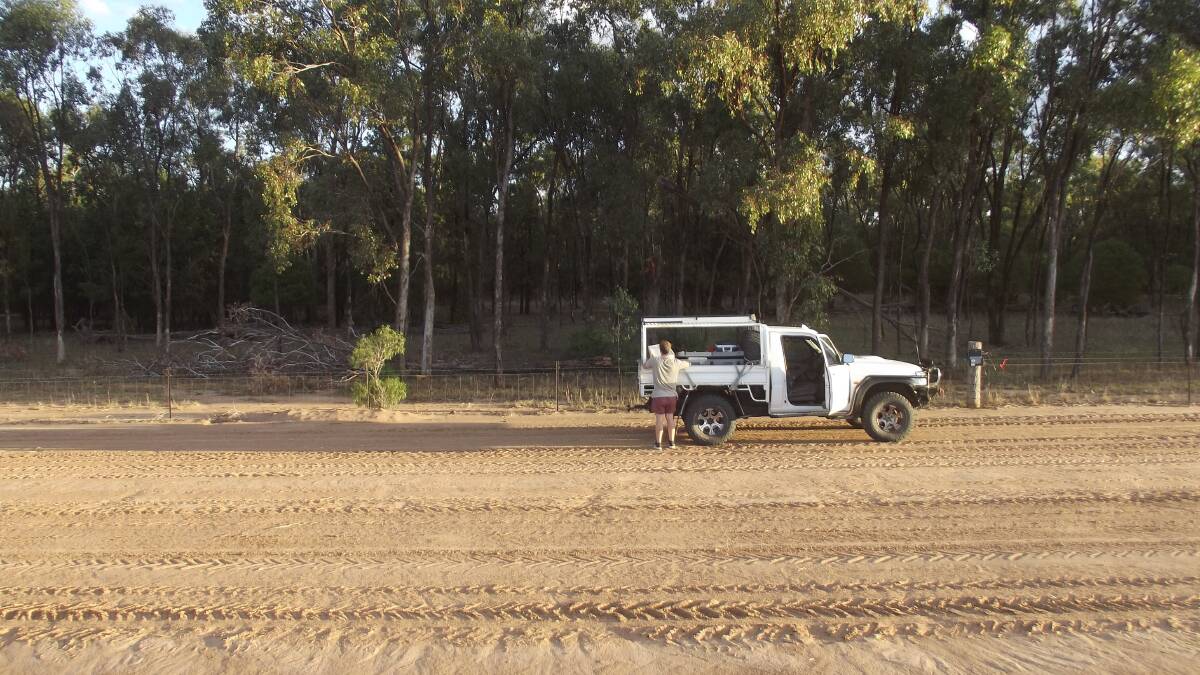 Setting up a sensor near vegetation on a cotton farm at Narrabri, NSW.