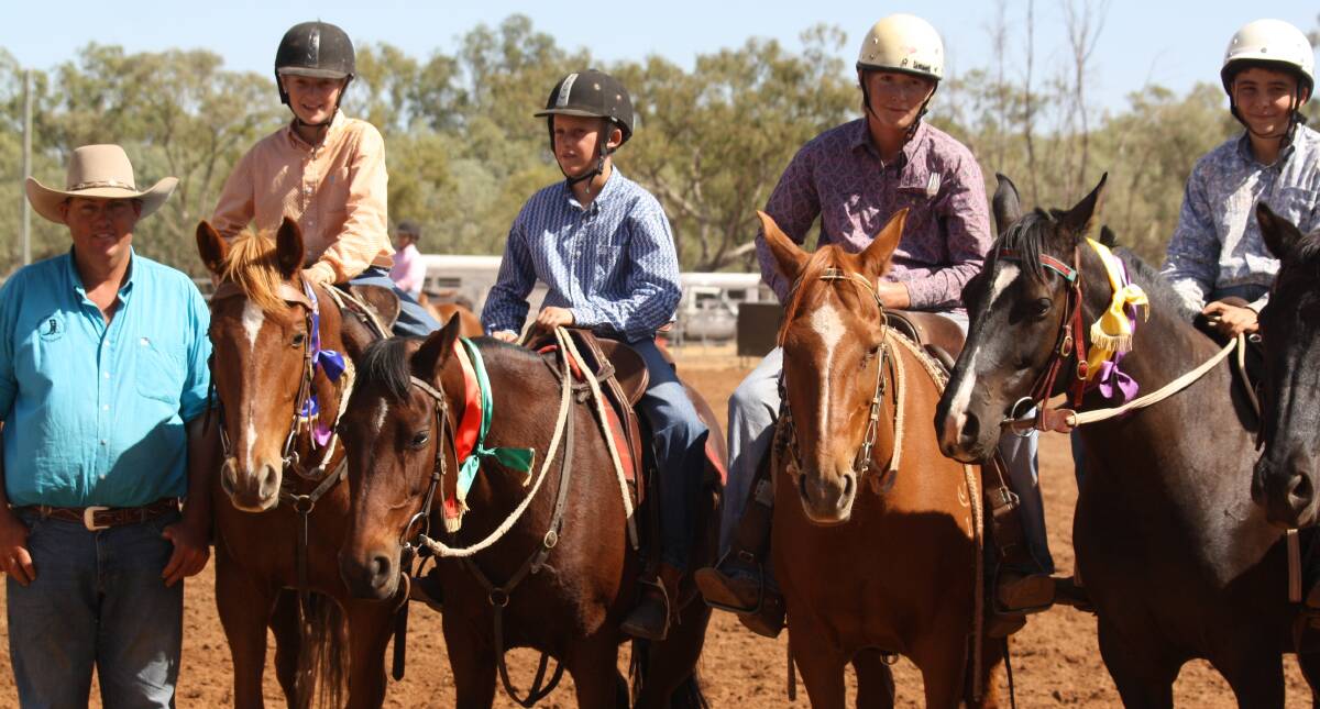 St George Pony Club's David Tattam with the juvenile placegetters, Scott Wells, Thomas Wells, Cameron Southern and Jack Southern.