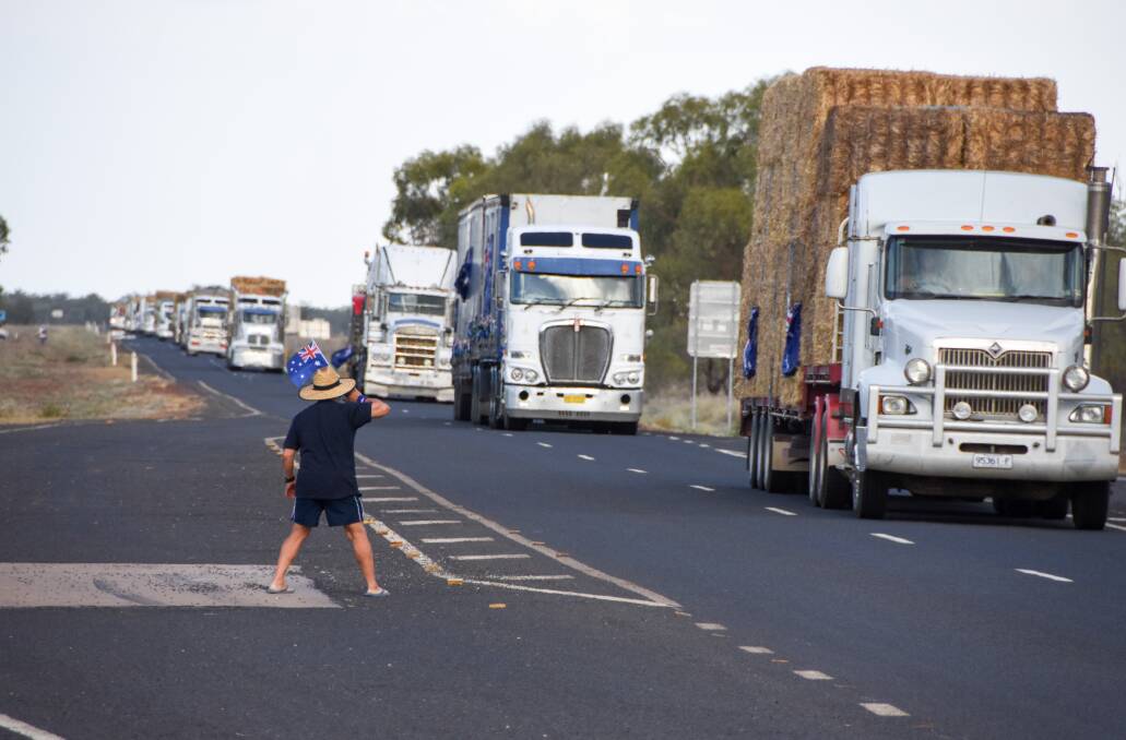 The Burrumbuttock Hay Runners arriving in Cunnamulla, Queensland, earlier this year. 