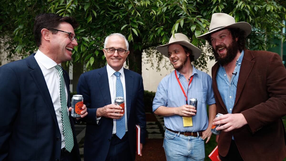 David Littleproud with Prime Minister Malcolm Turnbull and the boys from the Betoota Advocate.