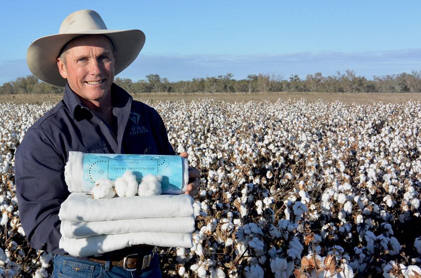 St George cotton grower Glenn Rogan with some products from Full Circle Fibres.