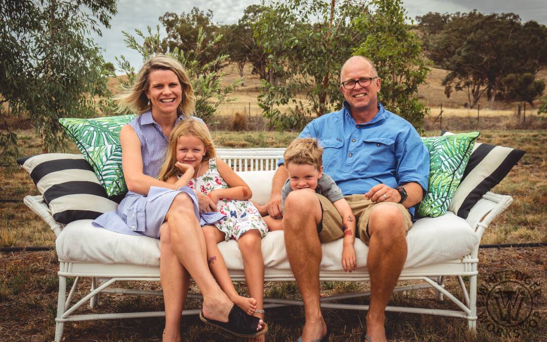 Edwina and Ross Sharrock with their children Polly, 6, and Theodore, 4, at their Tamworth home. Photo by Luke McDonagh (White Tiger Productions).