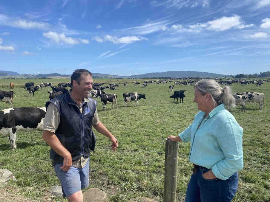 WELCOME: TFGA Dairy Councillor Nigel Brock and the newly appointed TFGA membership officer - Dairy, Kellie Morris on Nigel's property at Montana. Photo: Supplied