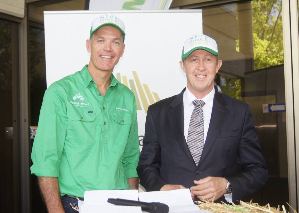 NFF CEO Tony Mahar and Assistant Agriculture and Water Resources Minister Luke Hartsuyker.
