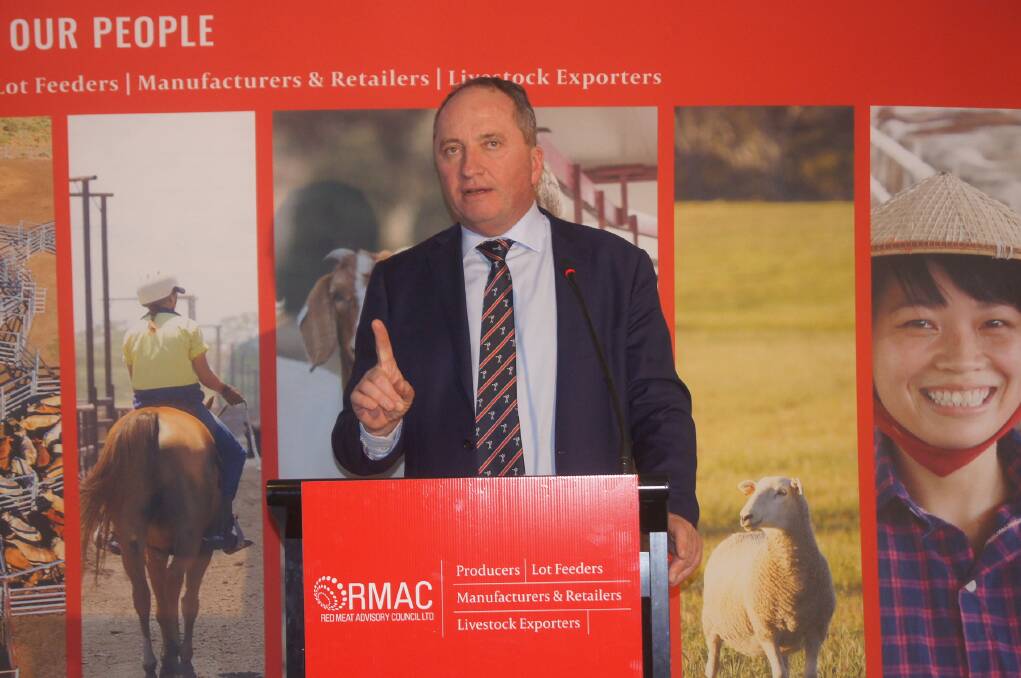 Agriculture and Water Resources Minister Barnaby Joyce launching the new red meat state of the industry report at last night's event in Canberra, at Parliament house.
