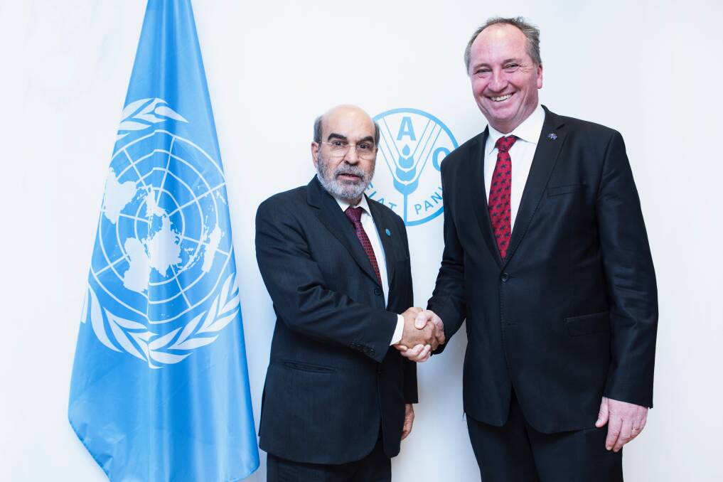 UN FAO Director General Jose Graziano da Silva (left) and federal Agriculture and Water Resources Minister Barnaby Joyce.