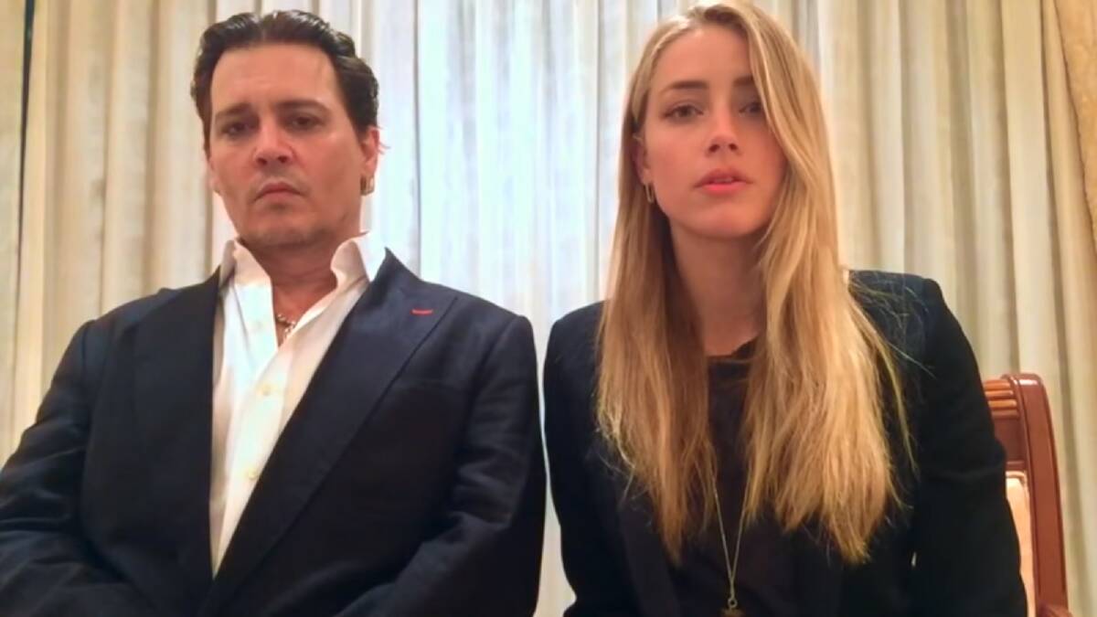 Johnny Depp (left) along side wife Amber Heard in the biosecurity video, after today's court appearance on the Gold Coast.