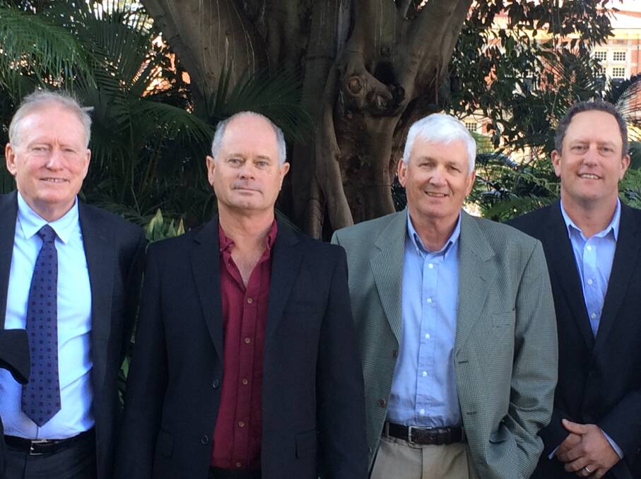 Brian Bradley of Bradley Bayley Legal (left) with Kojonup farmer Mick Baxter, and representatives of the Pastoralists and Graziers Association of WA, Gary McGill and John Snooke, who supported Mr Baxter's legal fight which he won.