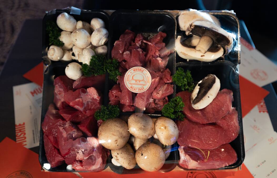 Adorned with butcher-quality cuts of portobellos, buttons, flats and cups alongside the traditional trappings of sausages and rissoles, the new Mushie Meat Tray has been designed to provide tasty new versions of the iconic raffle prize. Picture supplied