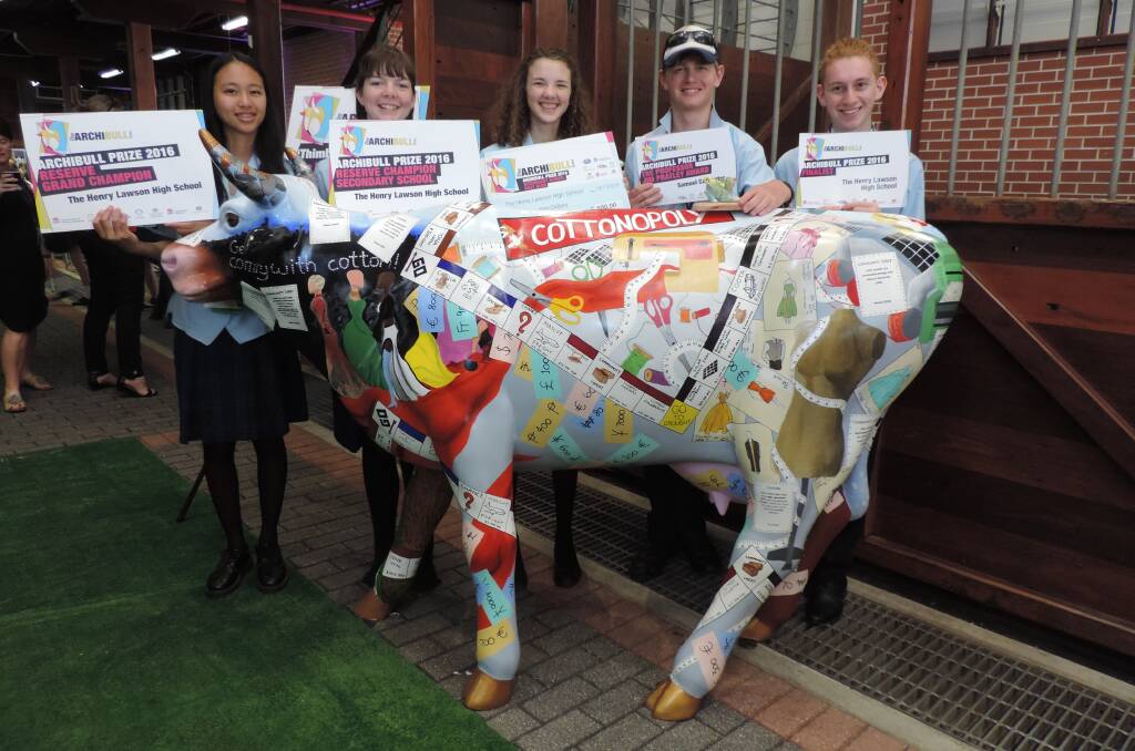 BEEF ART: The Henry Lawson High School students Ziyin Xia, Isabel Hunter, Sarah Knight, Sam Carpenter and Jack Hooper with 'Thimbull'.