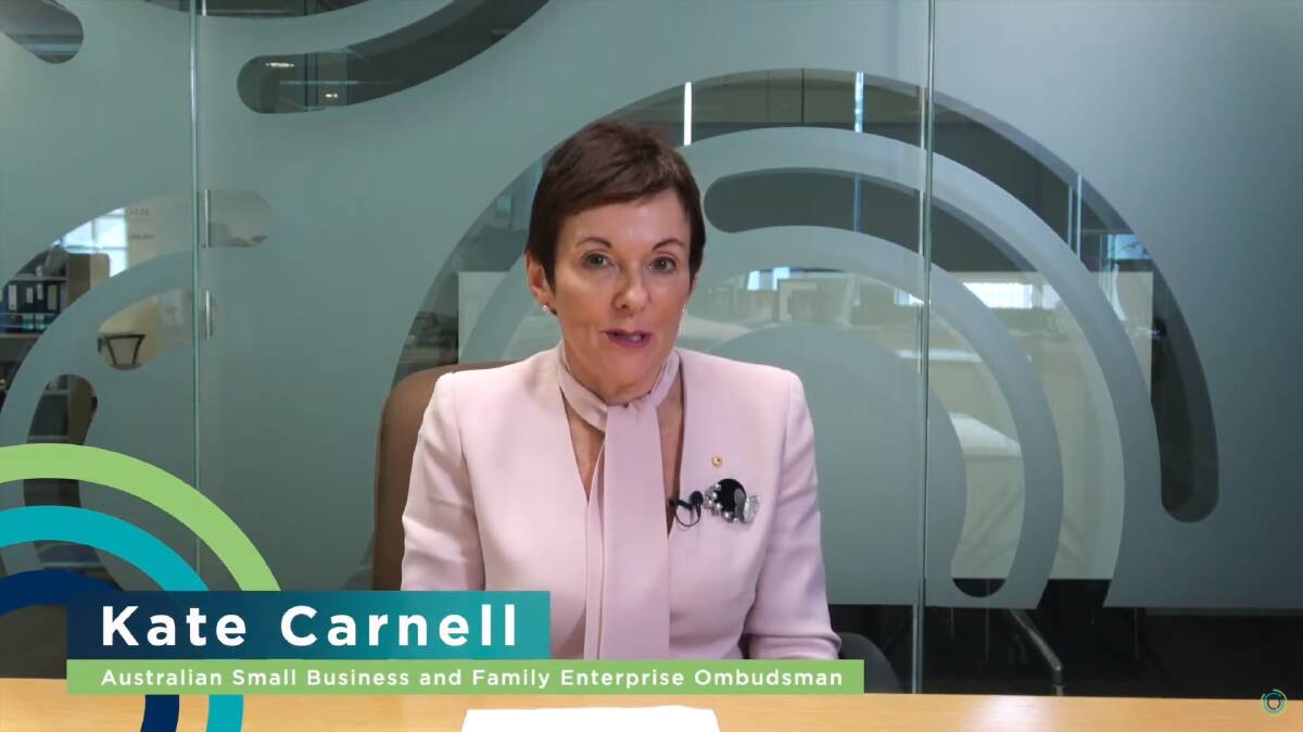 OPTIONS: A screenshot from a video featuring Australian Small Business and Family Enterprise Ombudsman, Kate Carnell, explaining how the mediation process works. 