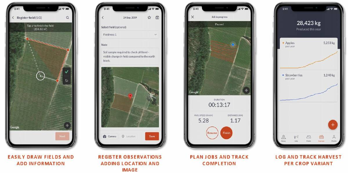 SCREEN: Screenshots from the Farmable app which helps with farm data management and daily workings of a property. It has been developed specifically for the horticulture industry. 