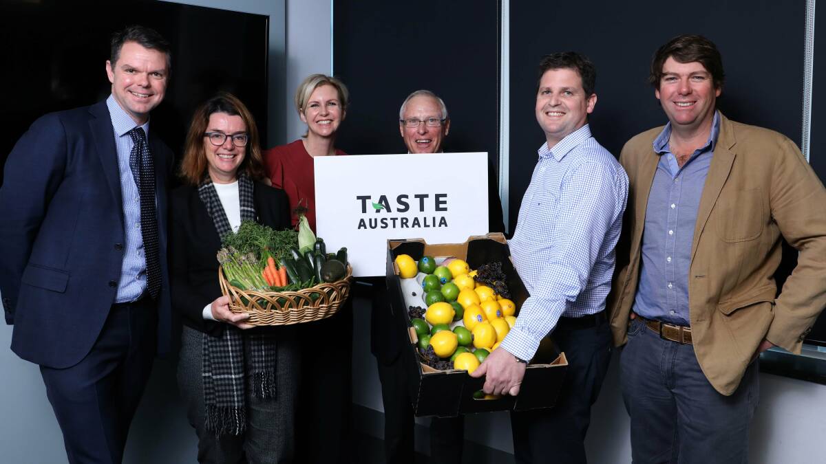 SUPPORT: Olam Almonds' Toby Smith, Senator Anne Ruston, Fresh Produce Group's Meg Mason, Horticulture Innovation Australia chair, Selwyn Snell, Sevenfields' Brett Jackson and Mulyan Farms' Ed Fagan show their support of the new Taste Australia campaign. 