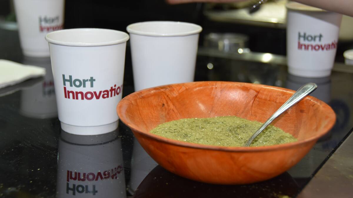 POWDER POWER: An example of a powderised vegetable - broccoli powder, being used to create broccoli lattes at the Hort Innovation stand at Hort Connections 2018. 