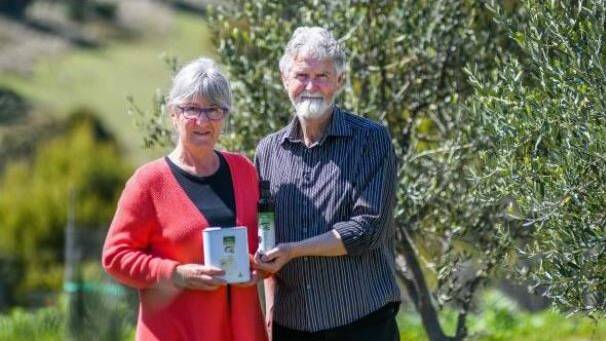 GOOD STUFF: Barbara and Allen Baird, of The Village Olive Grove, say the Tasmanian climate helps produce the high standard of olive oil. Picture: Phillip Biggs