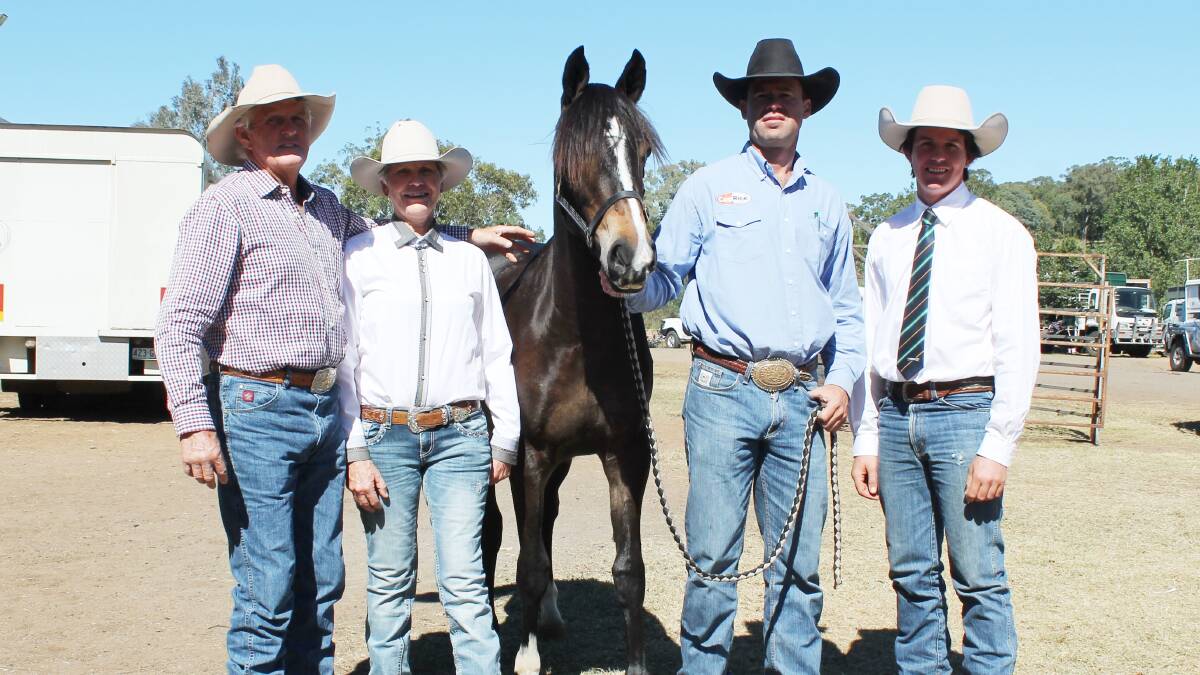 Phillip and Gloria McCormack sold Clearchoice Contiki for $31,000 to Rob Leach, Rob Leach Equine, Tamworth NSW as Simon Booth, Landmark, Toowoomba looks on.