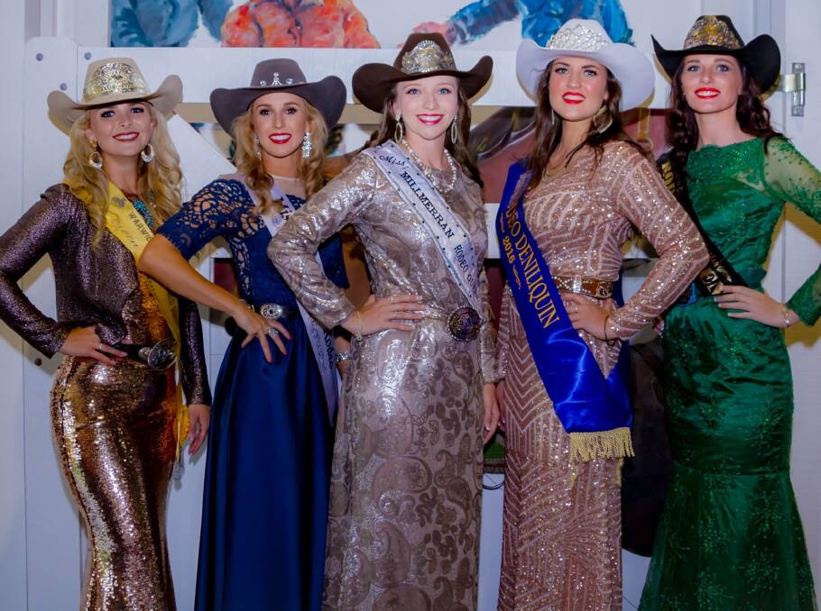 Miss Rodeo Australia Entrants: Sophie Amos, Emma Deicke, Tamara Evans, Isabelle Hare, Kate Taylor. Picture: CK Photographers 